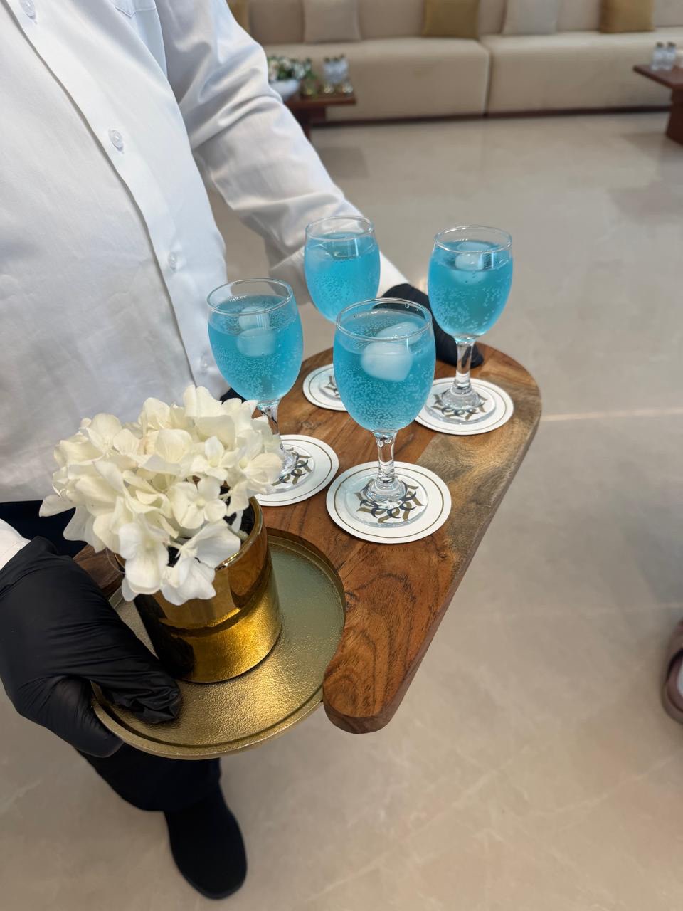 Blue beverage hospitality service